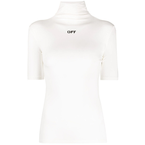 Футболка молочного цвета с логотипом и высокой горловиной