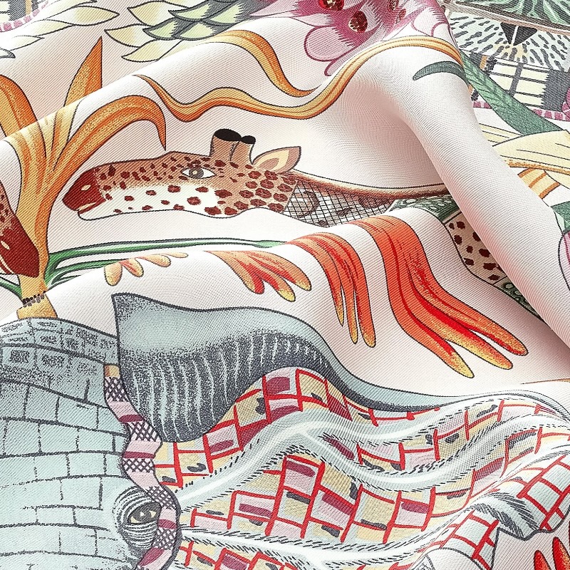 Шёлковый платок La Marche du Zambeze розовый/зелёный 90