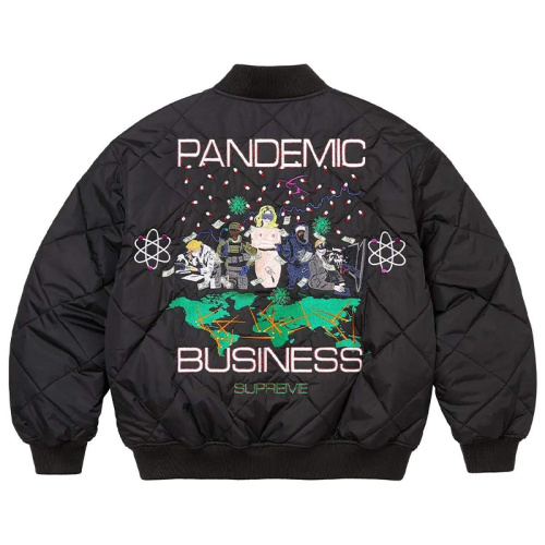 Чёрная стёганая куртка-бомбер AOI с вышивкой 'Pandemic Business' FW24