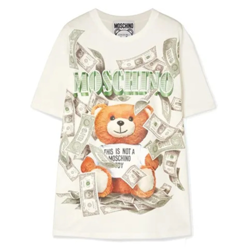 Хлопковая футболка молочного цвета с принтом Dollar Teddy Bear