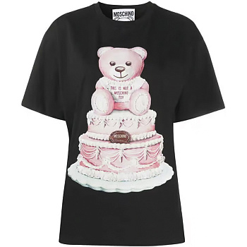 Чёрная хлопковая футболка с принтом Cake Teddy Bear 